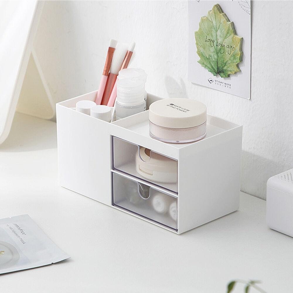 심플 2구 화이트 화장품 수납정리함 BMLM02