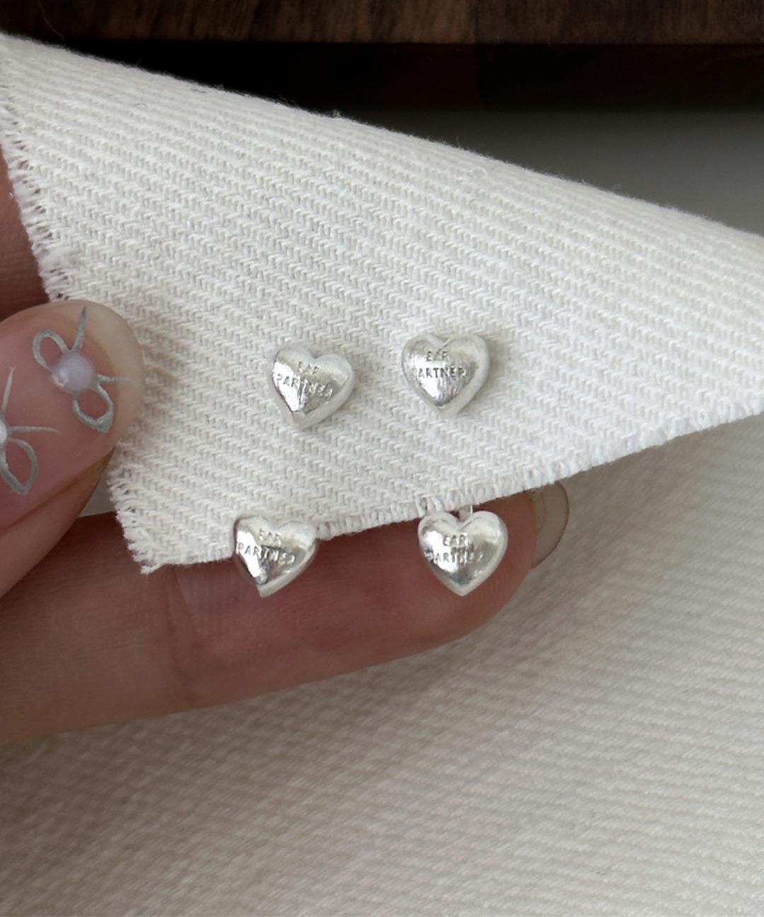 포셋 FOSSETTE[포셋] 러블리 더블 하트 귀걸이 / 통통 미니 베이직 볼륨 실버 은침