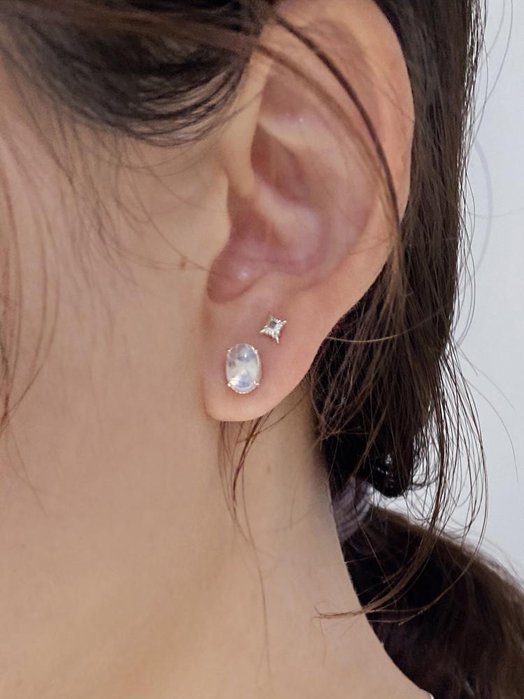 925silver  문스톤, 장미수정, 아쿠아칼세도니, 로돌가넷 타원귀걸이