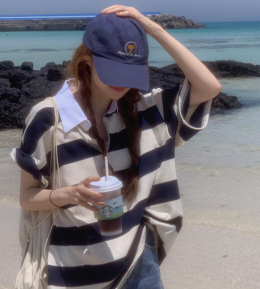 미네르바 카라 스트라이프 럭비 티셔츠