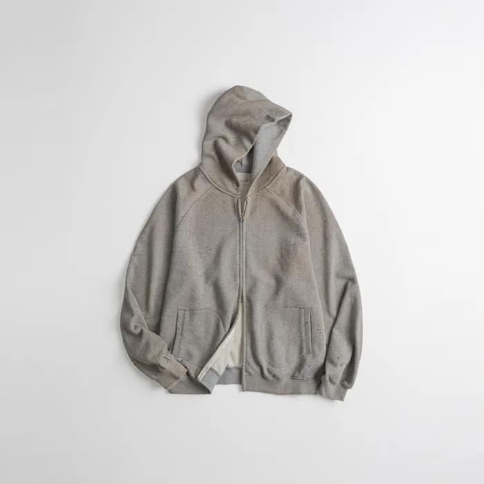 DISTRESSED GLOVE FULL ZIP PARKA dust grey