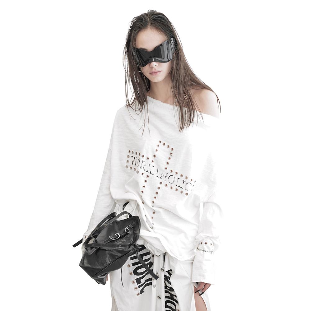 [KIMYO : 키묘] CROSS PIERCING BATWING TEE IN WHITE