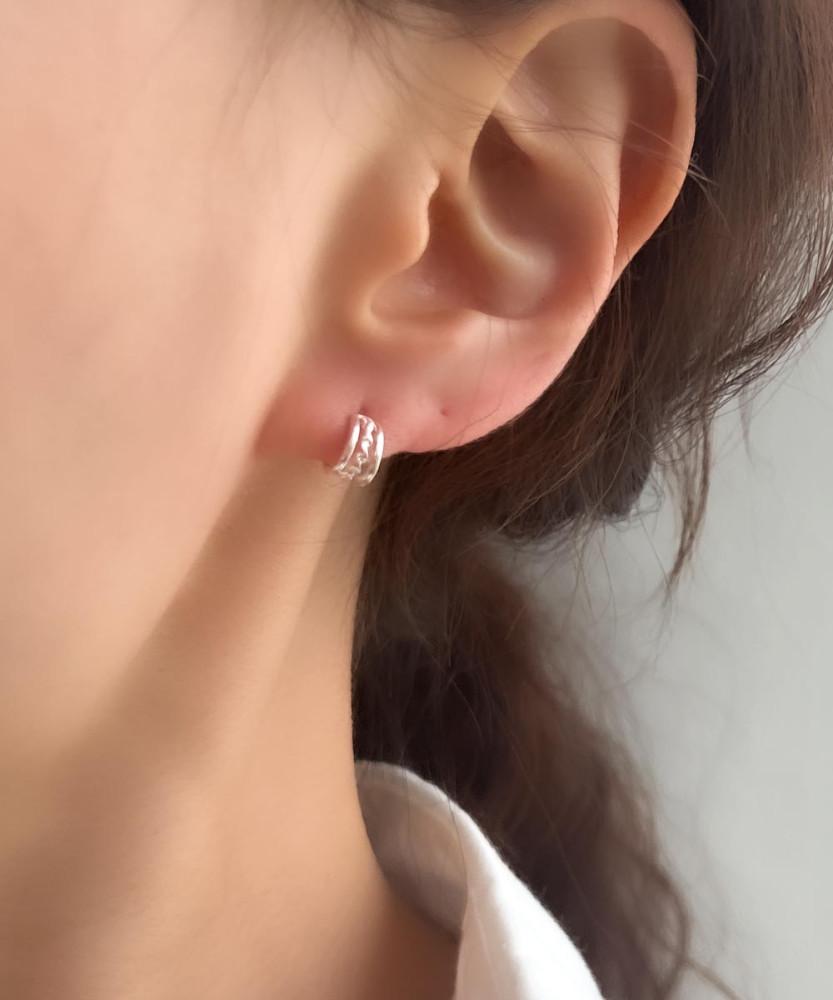 실버925 미니 세줄 믹스 커브 귀걸이 (실버 로즈골드)