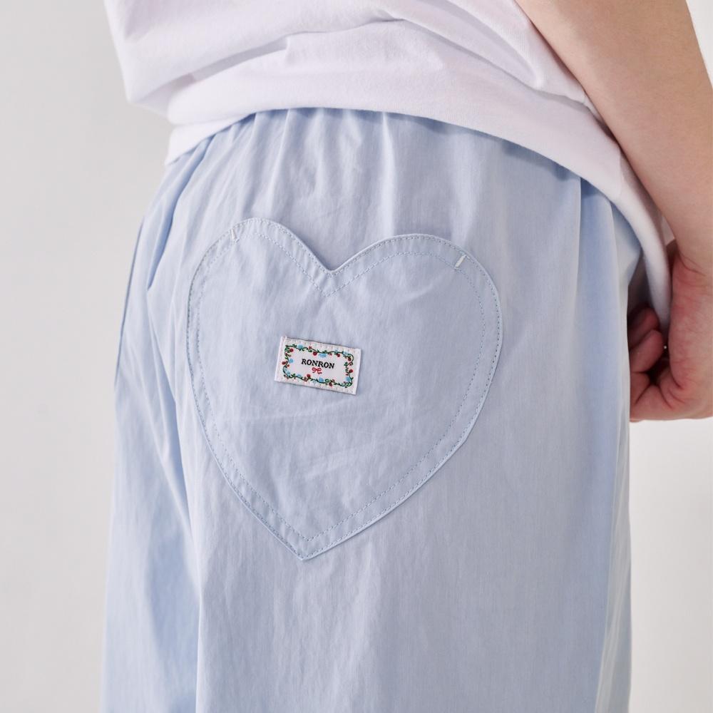 BACK HEART STITCH POCKET BANDING PANTS SOFT BLUE