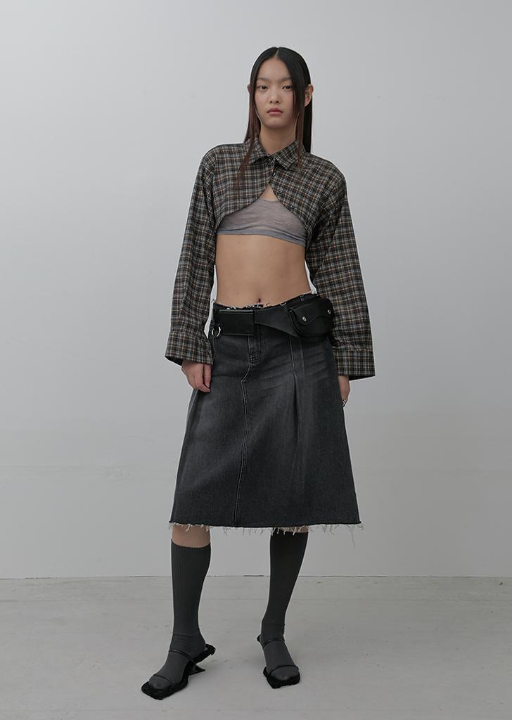 CHECK BOLERO SHIRT, GRAY