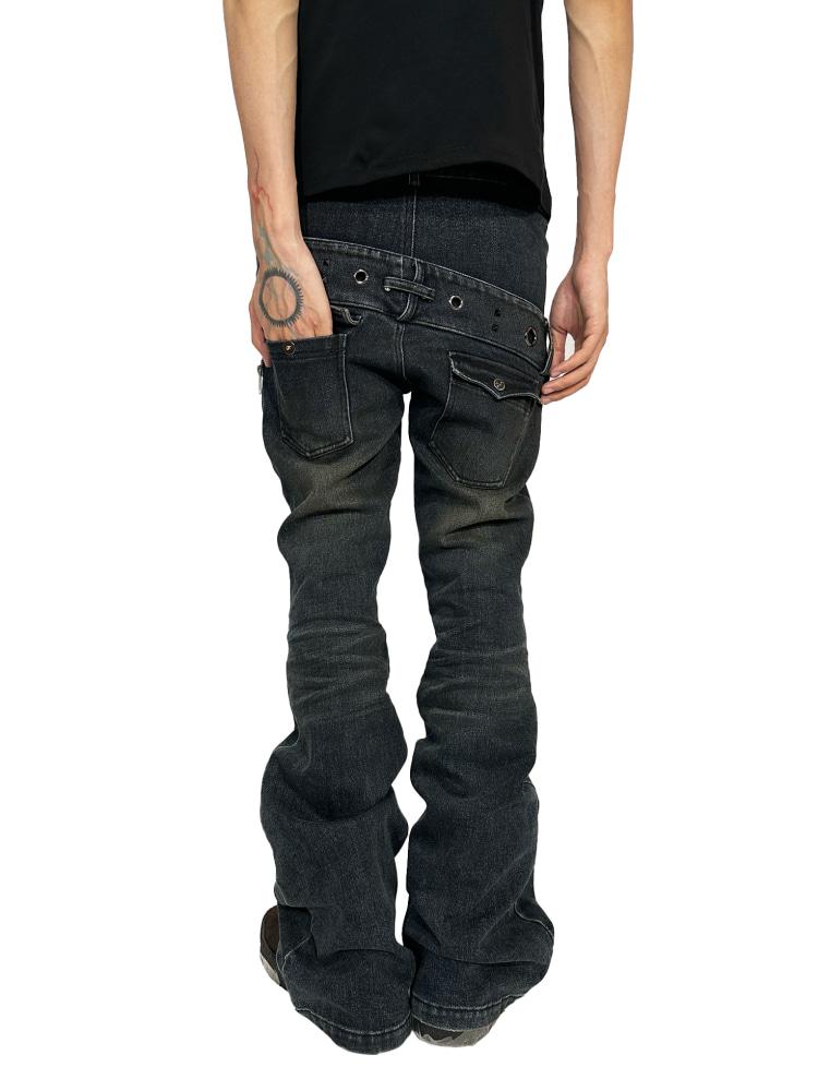 FromTheisland Double waist rivet flare pants