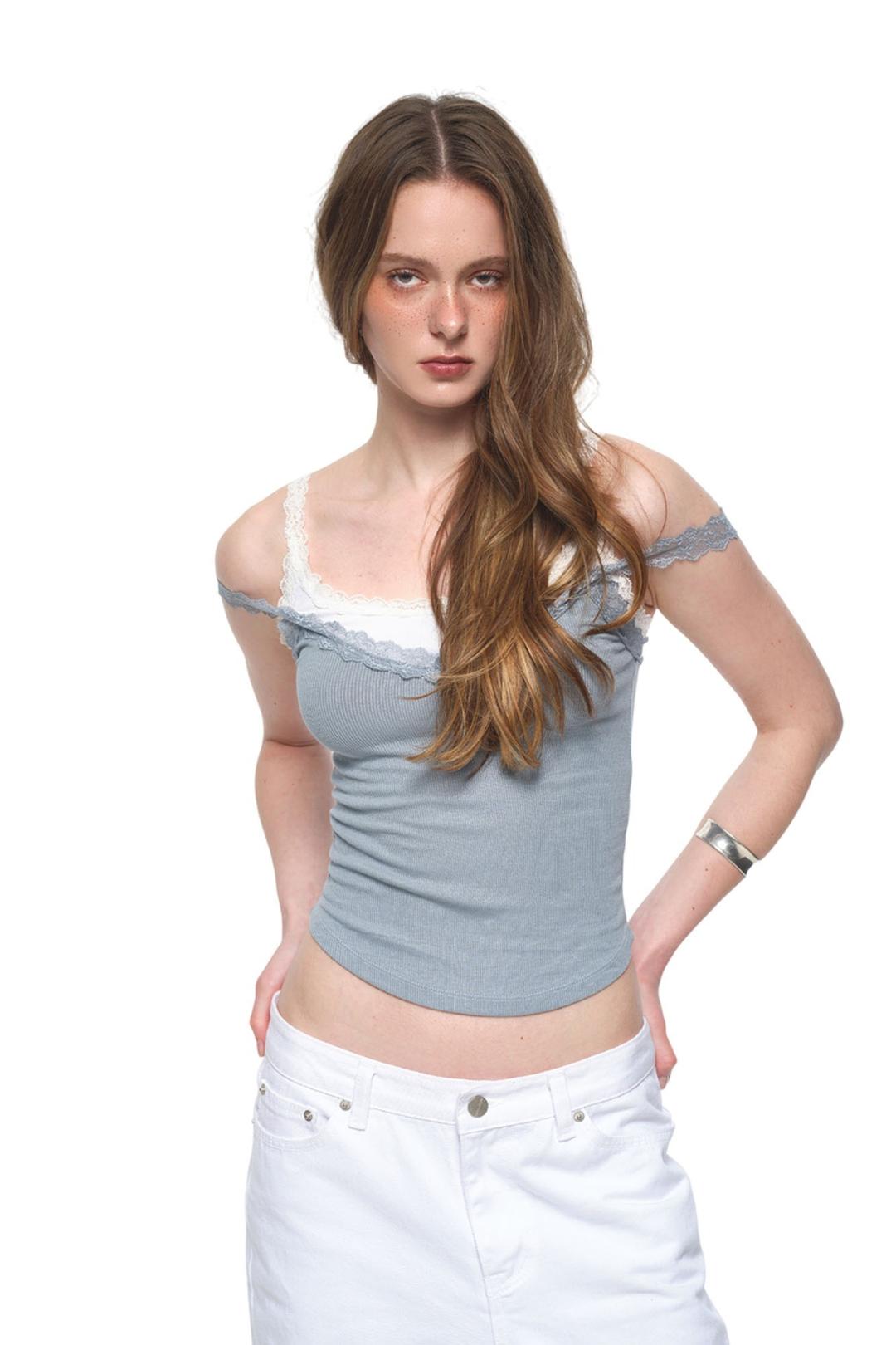 LAYERED LACE CAMI-TOP (LIGHT BLUE)