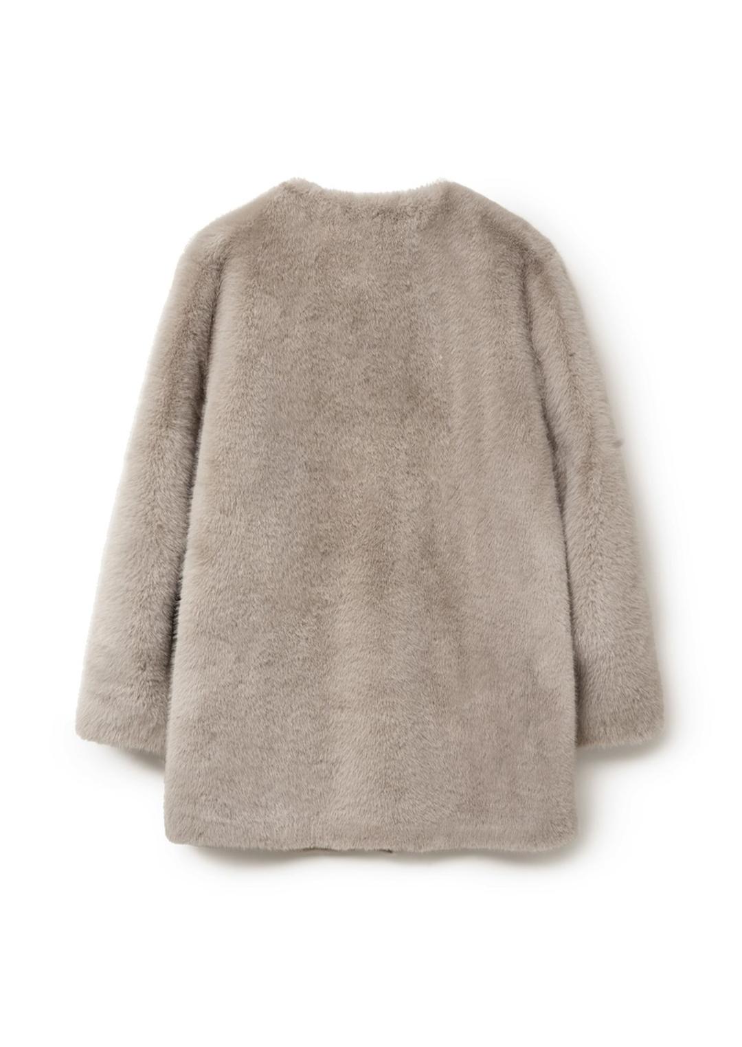 MINIMAL NON COLLAR FUR HALF COAT LIGHT GREY
