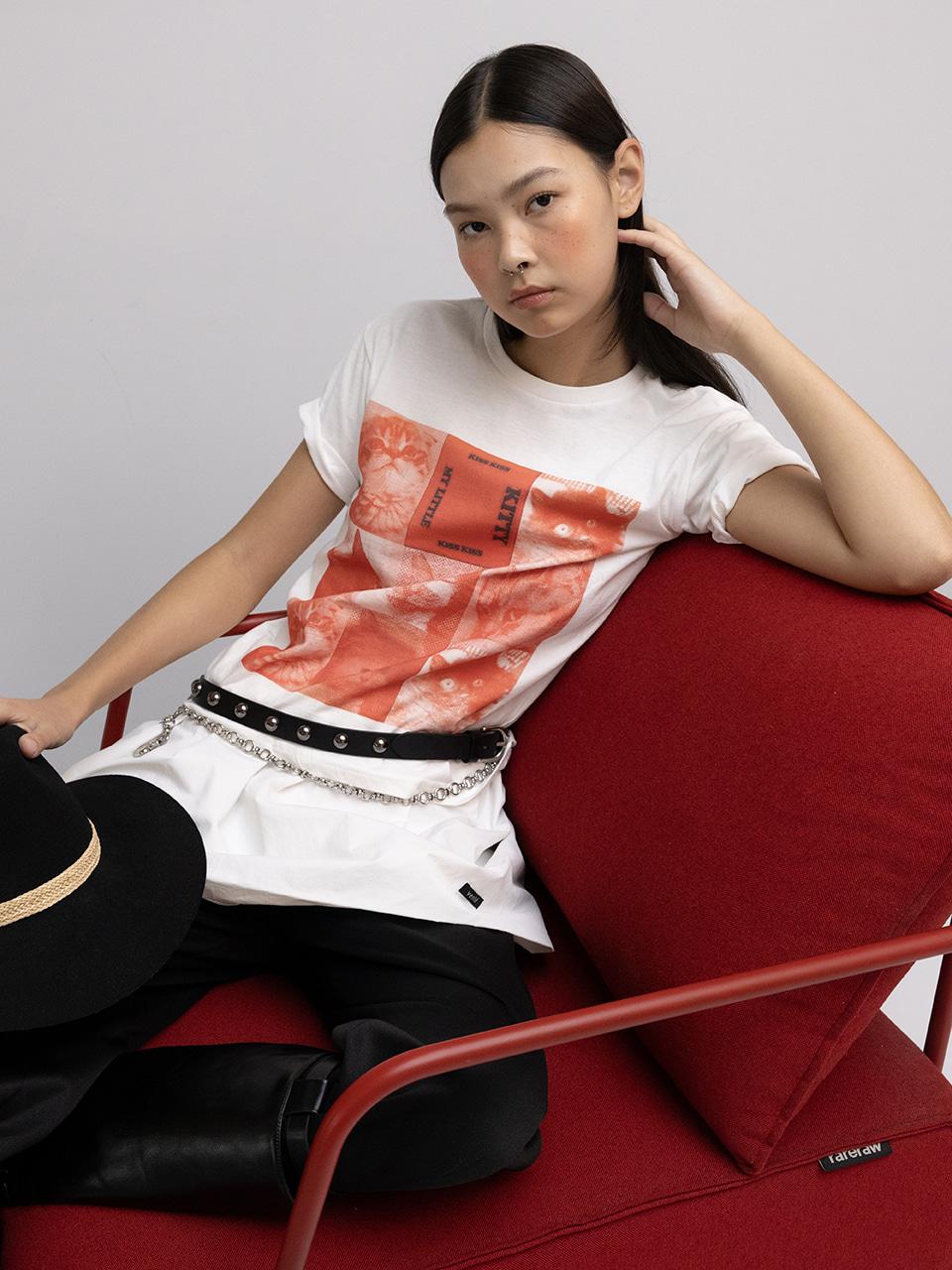 Monochrome print kittens tee [2color]