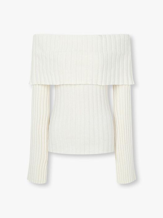 리브드 오프 숄더 스웨터 (Lana Cashmere Blend Sweater) _아이보리 RF14308026
