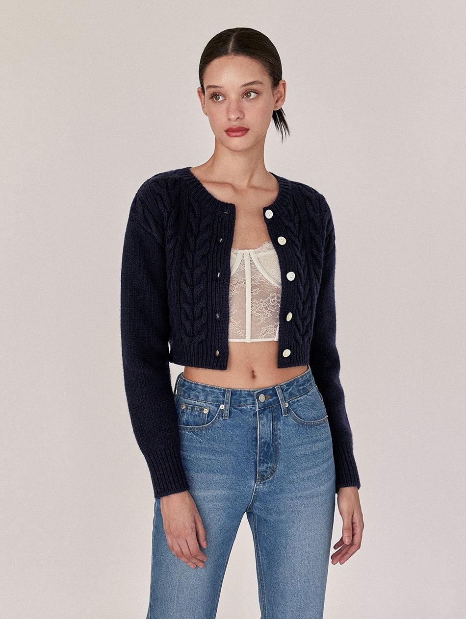 Navy Avignon Cropped Cable Cardigans
