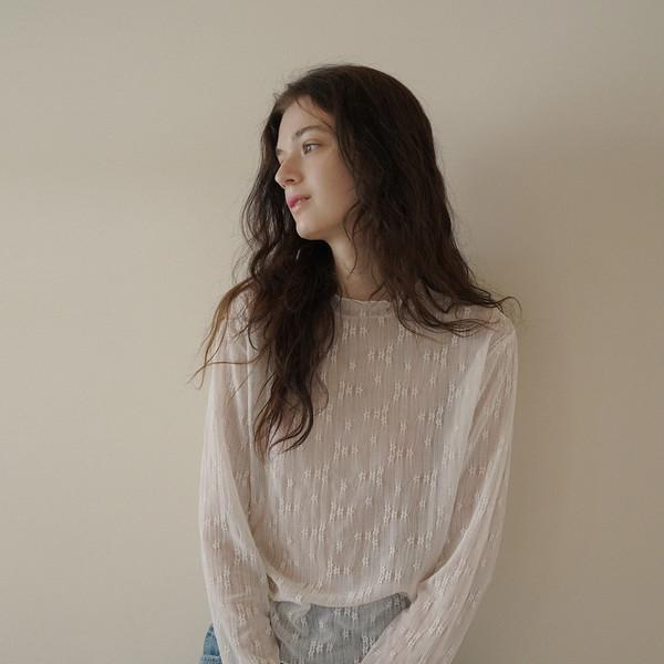 SHEER FLOWER LACE TEE - ivory