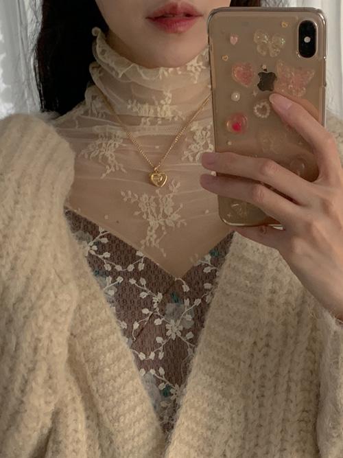 SEE THROUGH LACE HIGHNECK LAYERED T(6COLORS!)
