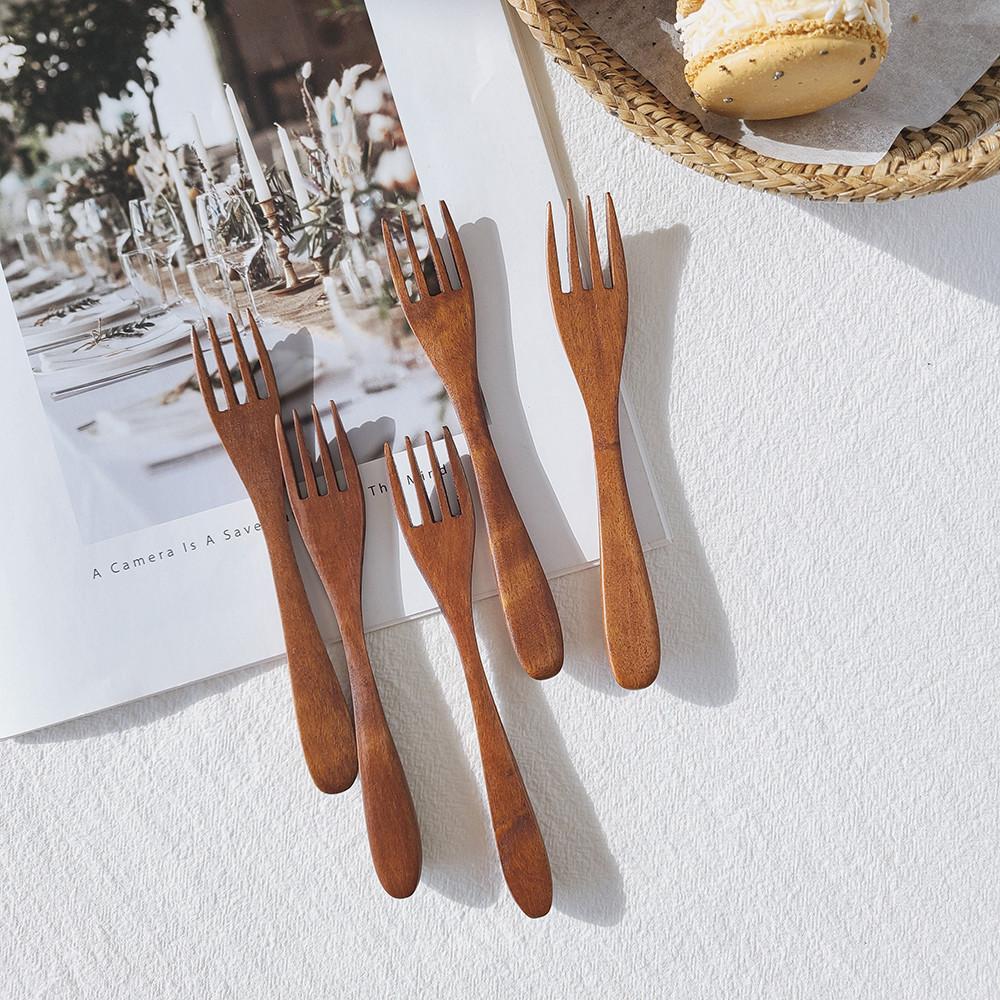 나무 포크 옻칠 우드 과일 티포크 미니