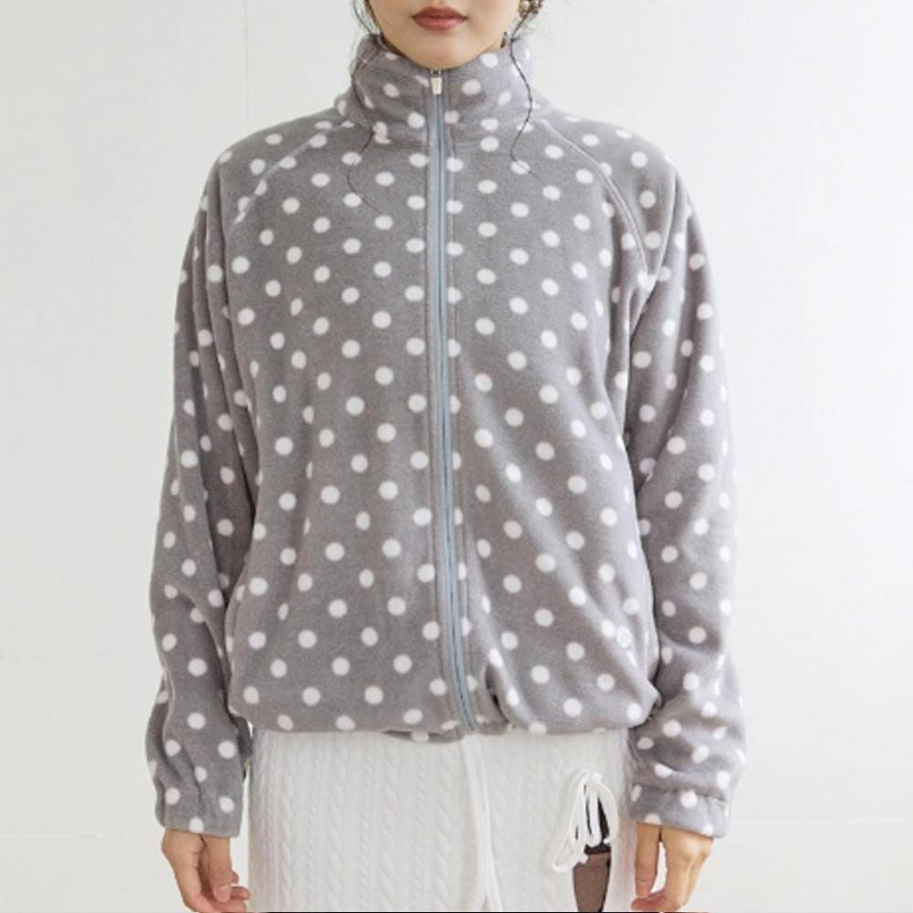 콜로신스 COLOCYNTH TEDDYBEAR LOVE WINTER FLEECE ZIP-UP GRAY DOT