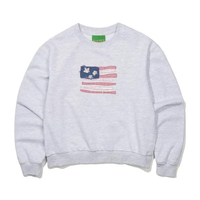 (W) USA FLAG APPLIQUE SWEATSHIRT - LIGHT GRAY
