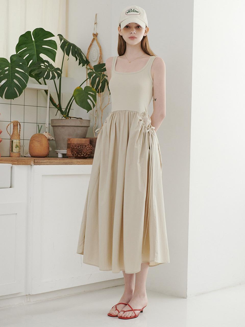 Pocket Shirring Sleeveless One-Piece_3color