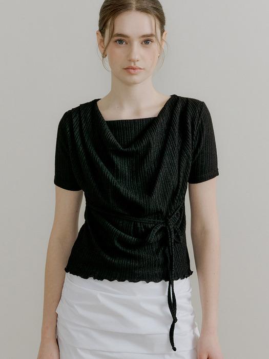 comos 1402 drape neck string detail T-shirt (black)