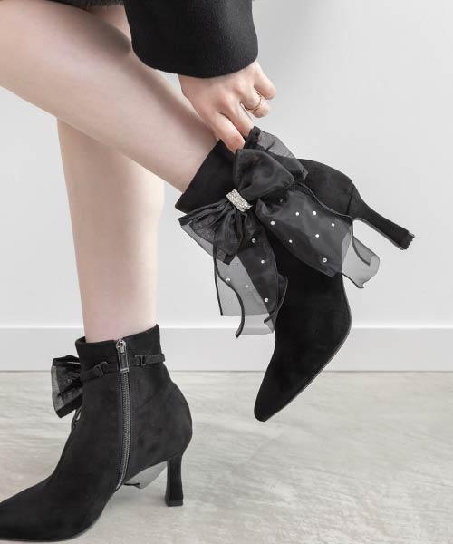 【SALE】2WAY シアーリボンショートブーツ
