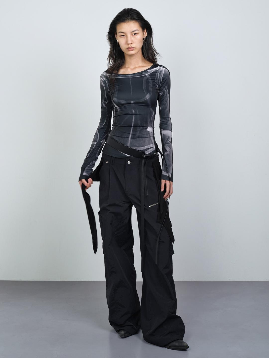 MIXED LAYERED TIE JOGGER PANTS (UNISEX) BLACK