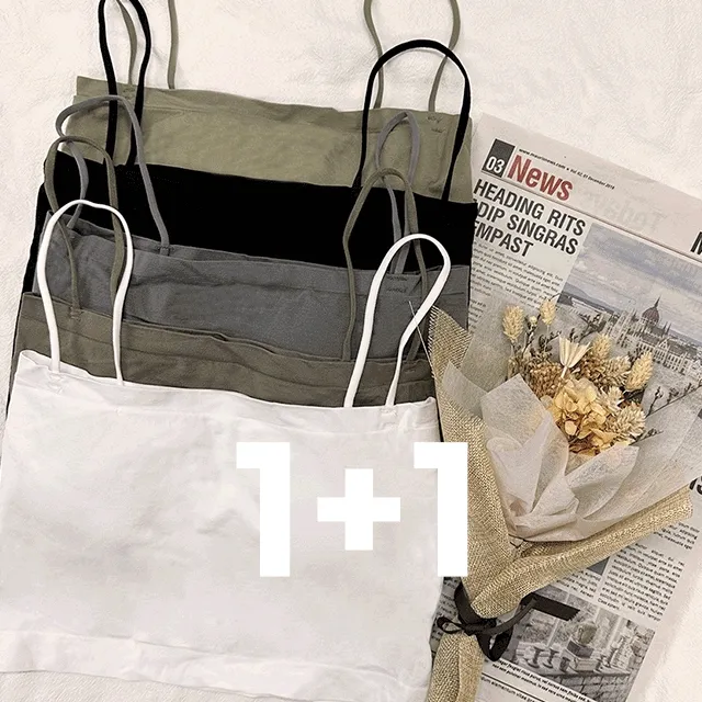 [1+1할인/최저가/당일배송] 심플 스퀘어넥 튜브탑 크롭 나시 이너 브라 레이어드 캡내장 크롭 끈나시 기본 노와이어 일자 브라탑 5color