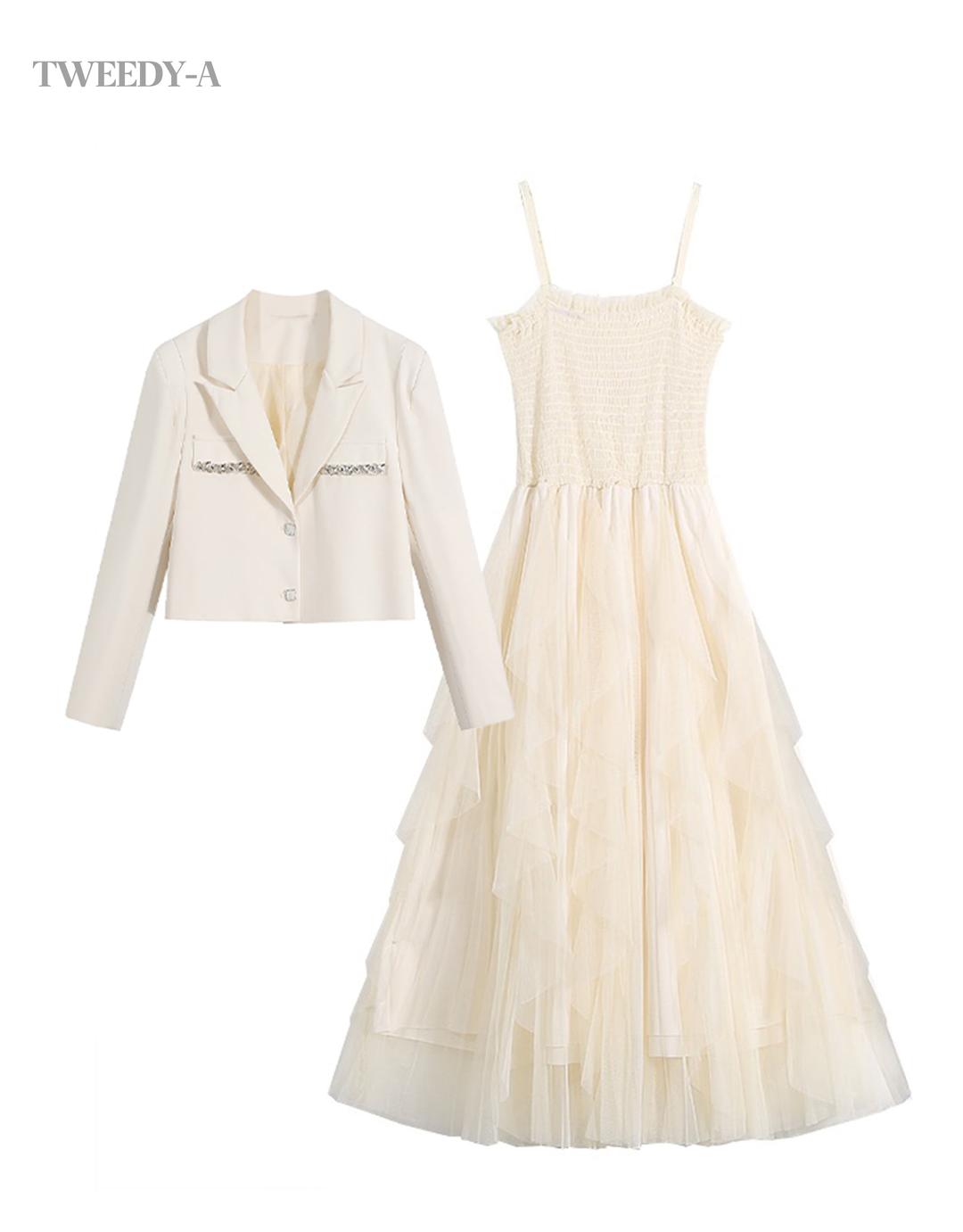 (착용컷 추가) 스파이럴 뷔스티에 샤 드레스 자켓 투피스 셋트 2 컬러