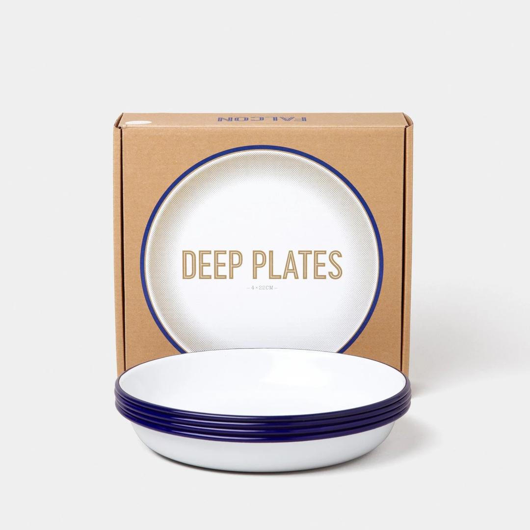 팔콘 에나멜웨어 Deep plate White with blue rim