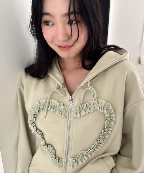 Frill Heart Hoodie, Pistachio Green
