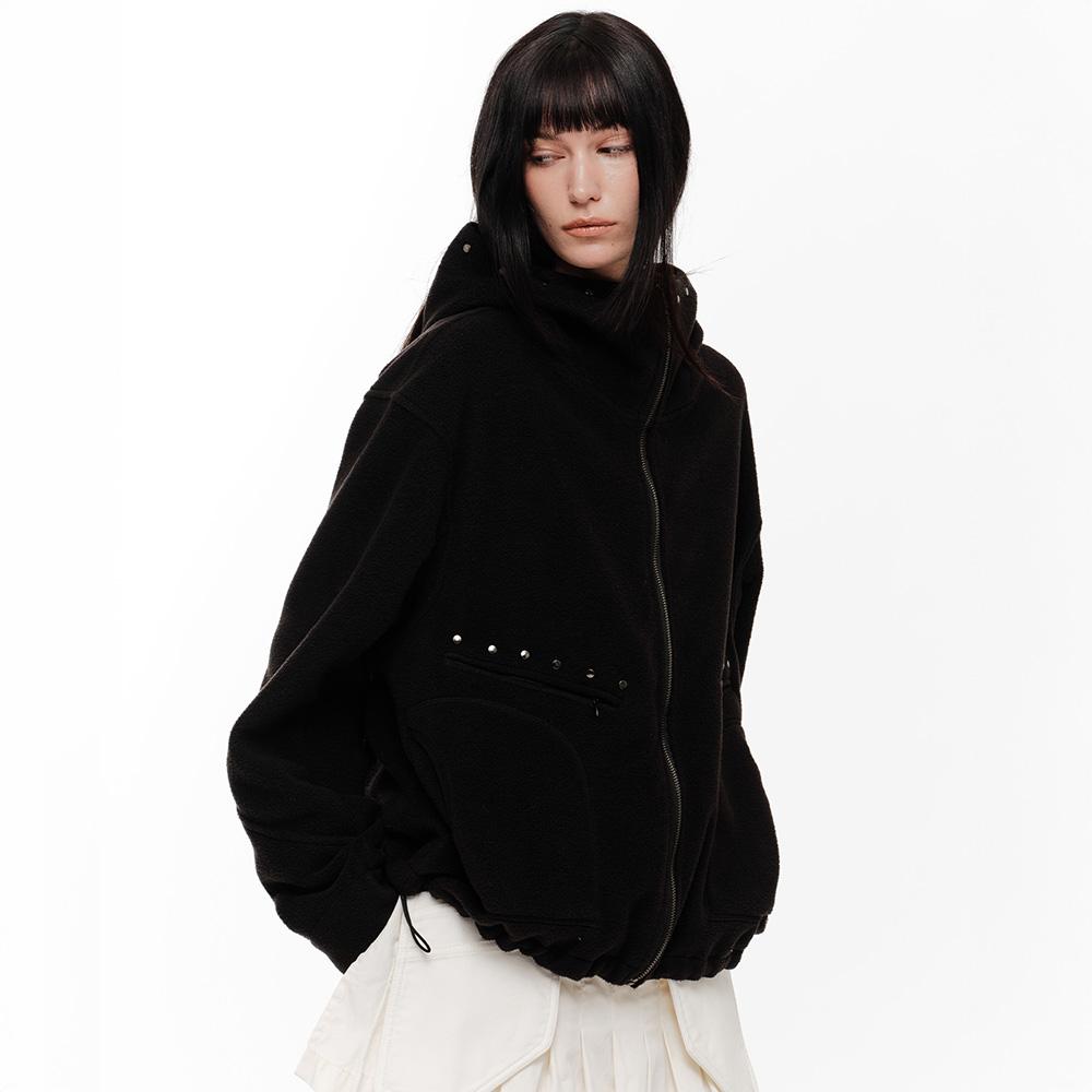 TEDDY STUD FLEECE JACKET (BLACK)