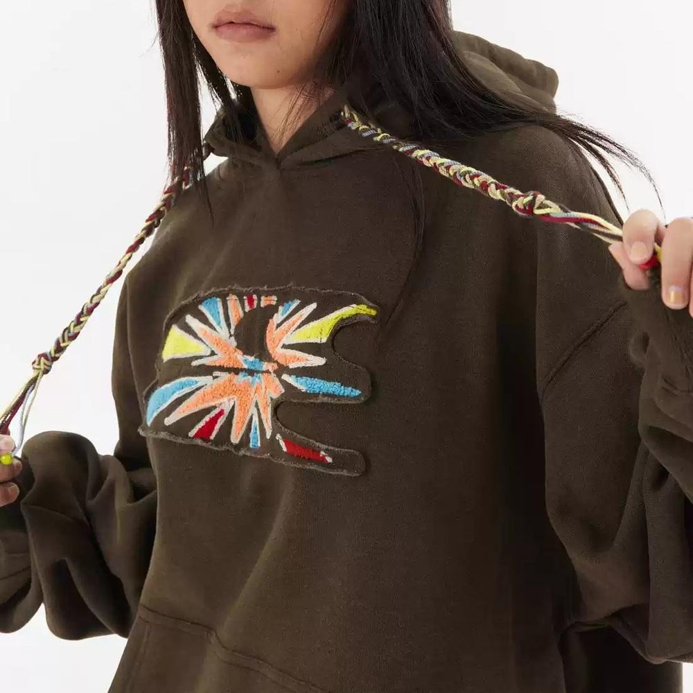 CryingCenter 크라잉센터 불꽃놀이 후드티 브라운 오버핏 자수 로고 후디