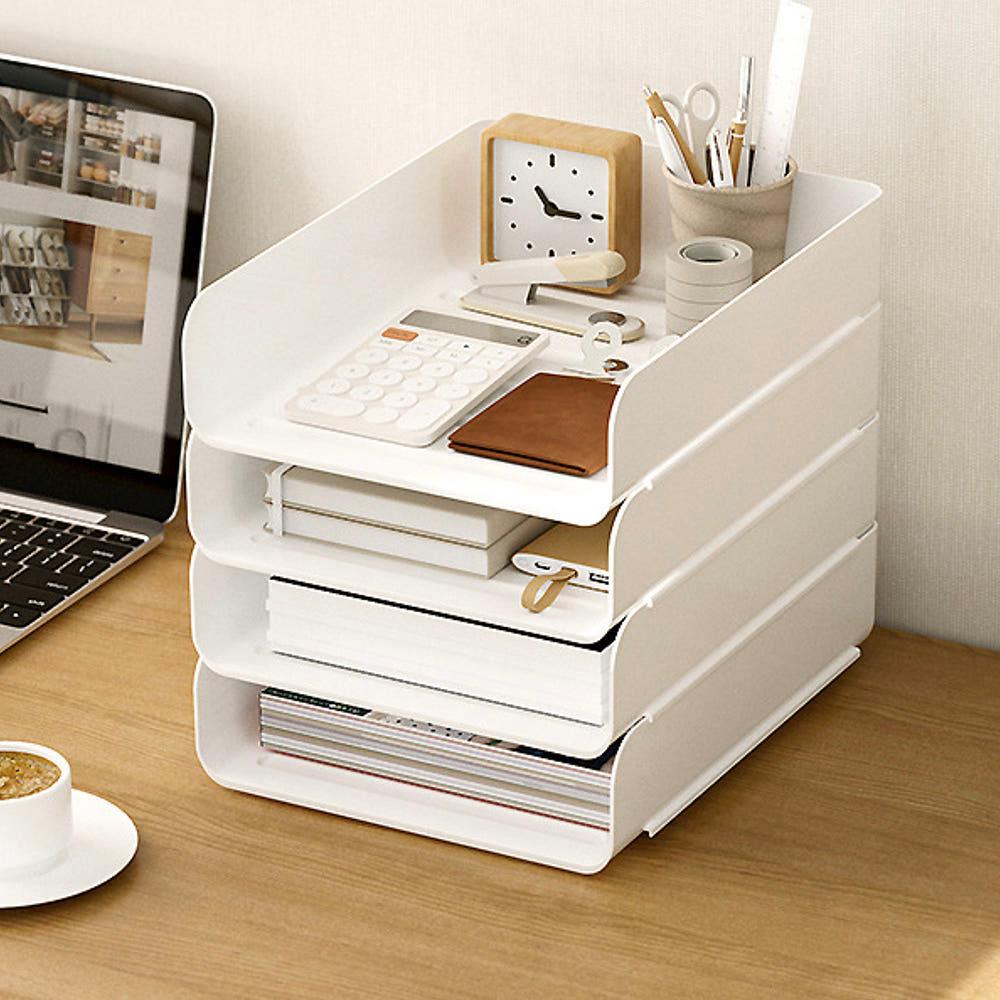 A4 서류정리함 정리대 보관함 파일정리함 트레이 받침대 선반 화일박스 화이트 긴
