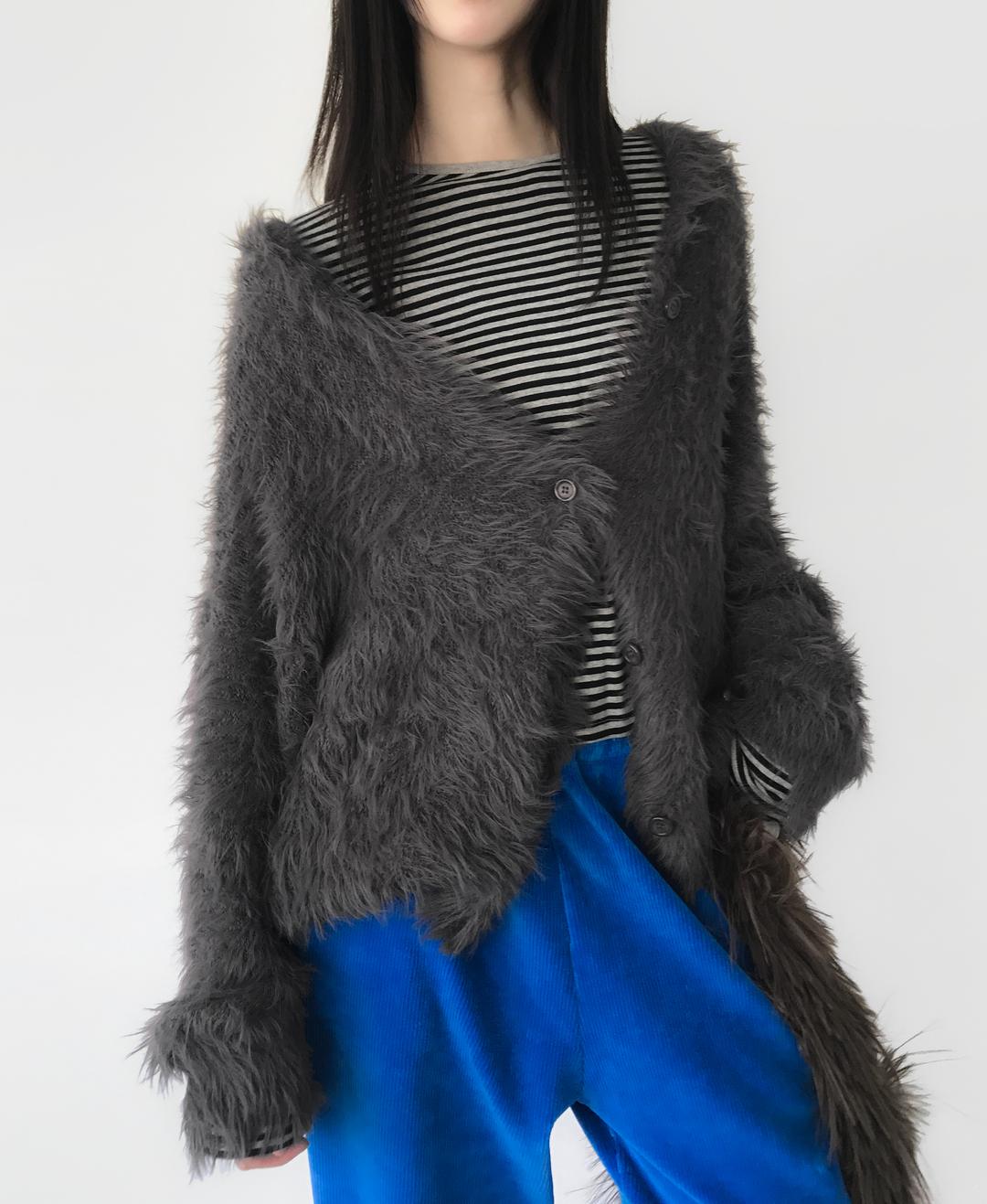 Yeti Fur Hood Cardigan, Charcoal (2c)