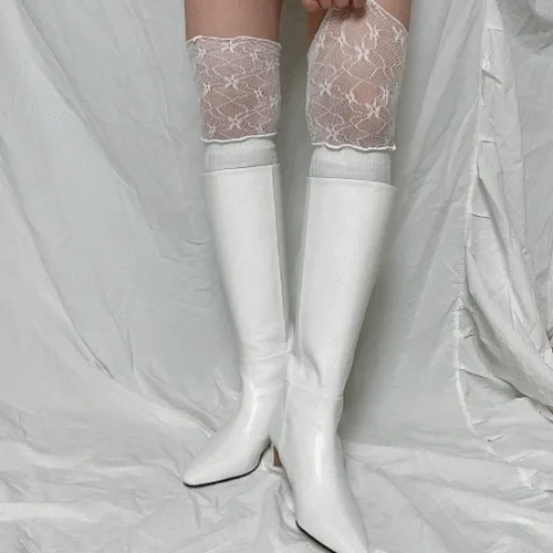 [흘러내림X]레이스 골지니삭스 양말 니삭스 반스타킹 시스루스타킹[화이트,블랙]