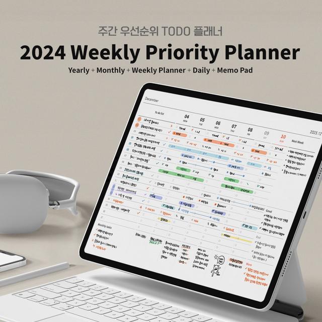 2024 Weekly Priority Planner [주간 우선순위 플래너] 굿노트 시간 업무 공부 습관 스케줄 관리