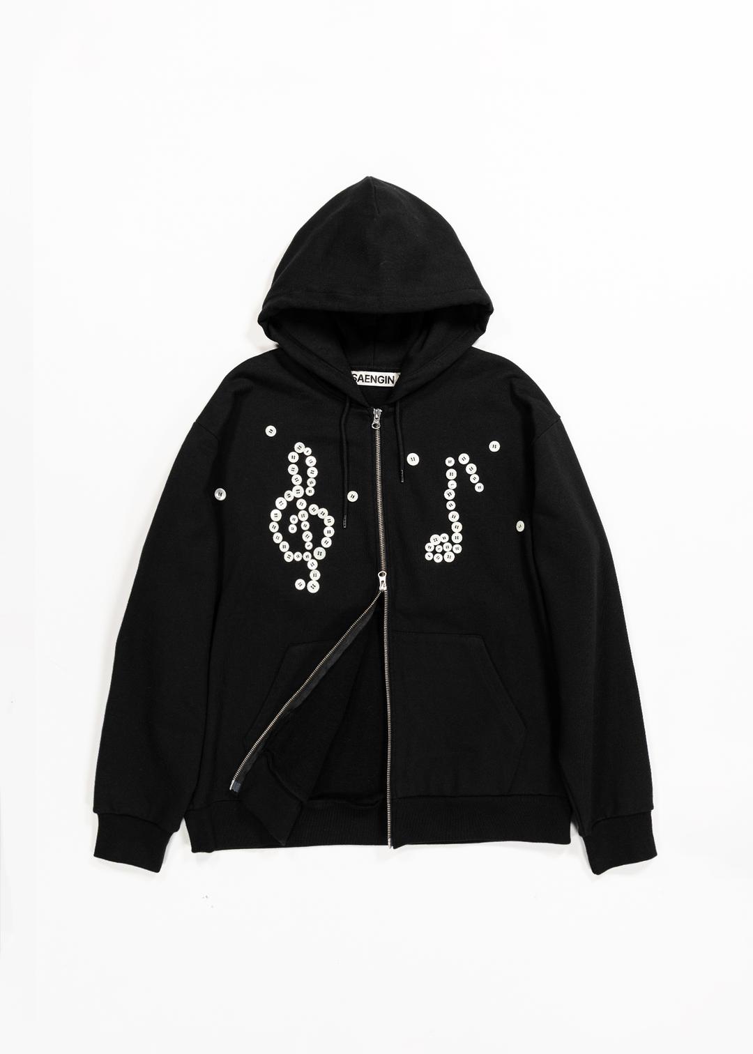 [Shipped on 4/11] MOTHER-OF-PEARL BUTTON MELODY HOODED ZIP-UP - BLACK