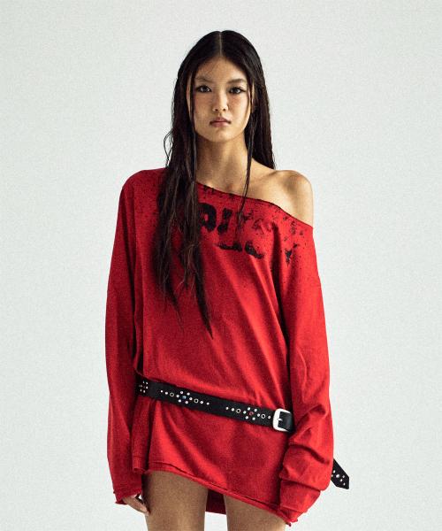 LOOSE FIT UNBALANCE LS TEE(W) RED