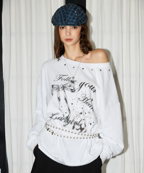 L19 RIBBON ONE-SHOULDER SWEATSHIRT(WHITE)