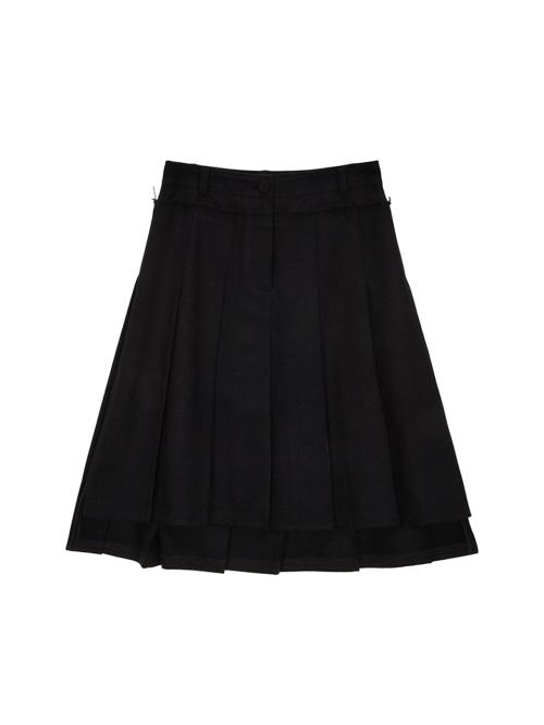 UNBALANCE PLEATS MIDI SKIRT IN BLACK