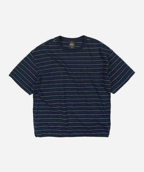 JACQUARD STRIPE HALF TEE _ NAVY