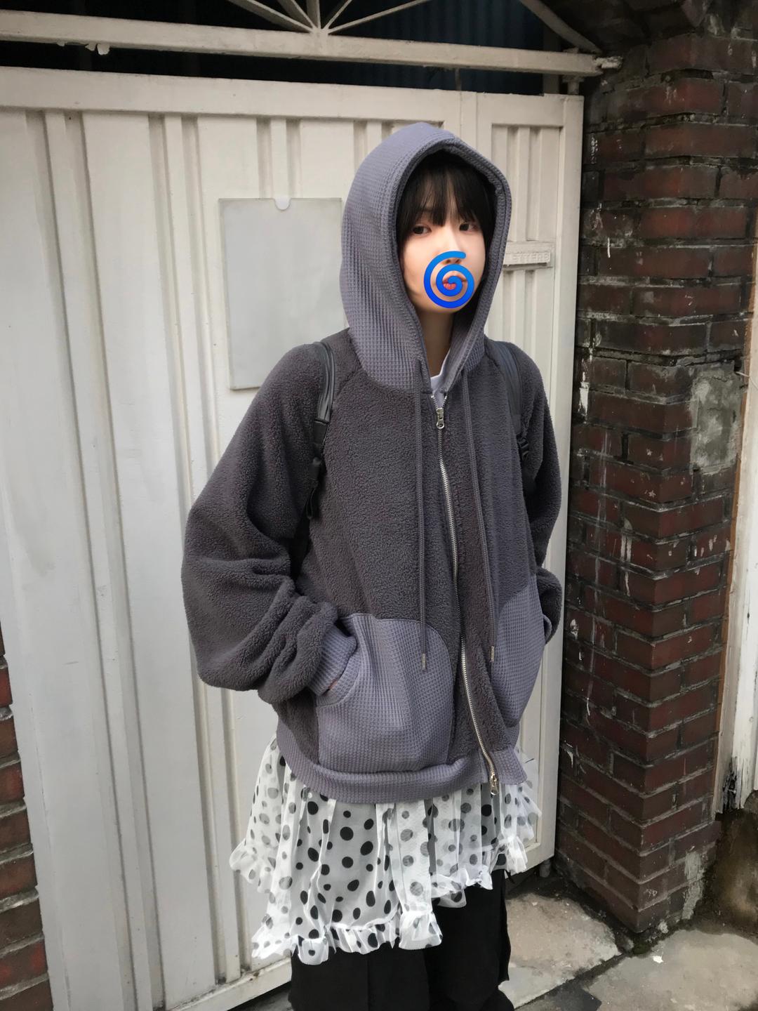 [안감기모] WAFFLE FLEECE HOOD ZIP-UP (CHARCOAL / IVORY)