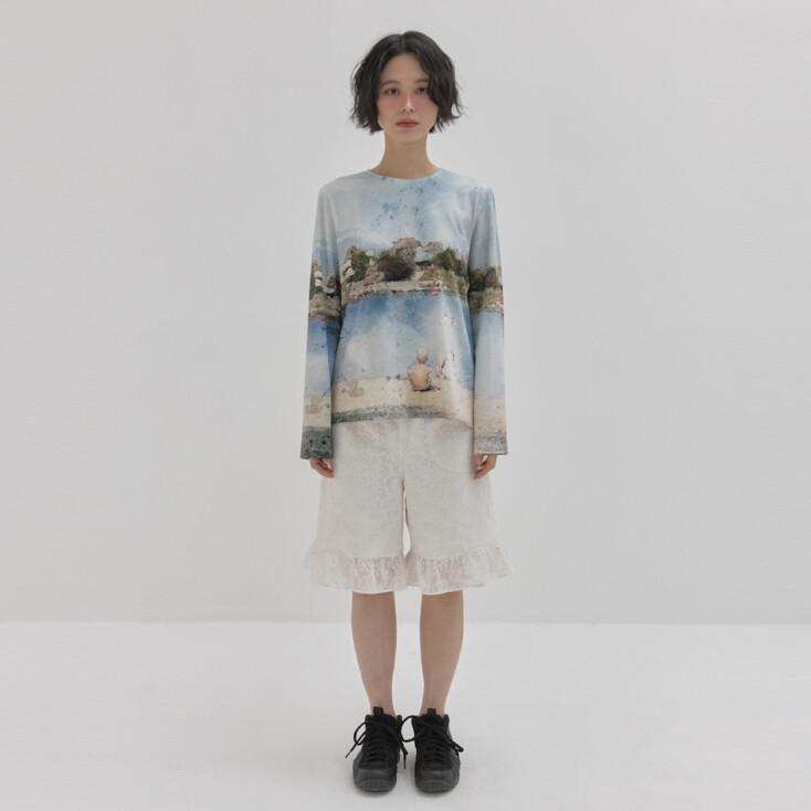 엠브로이더드 미디 팬츠 / 아이보리