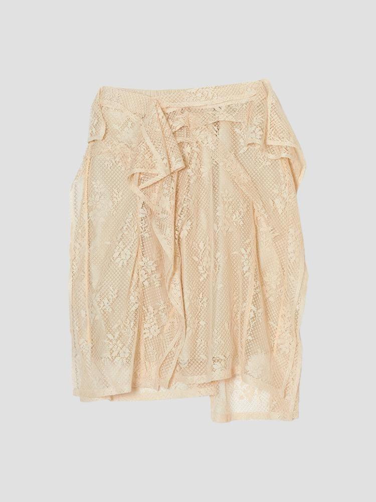 BEIGE LACED MIDI SKIRT  치카 키사다 베이지 레이스 미디 스커트