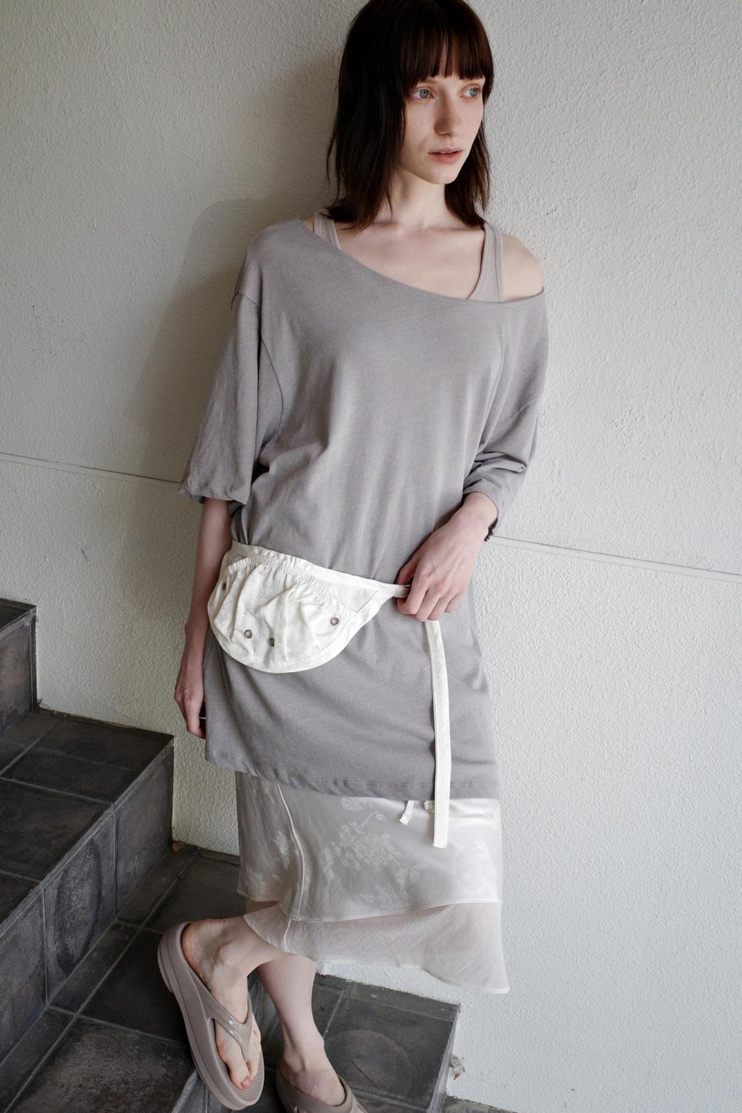 Satin jacquard belted bag, Ivory