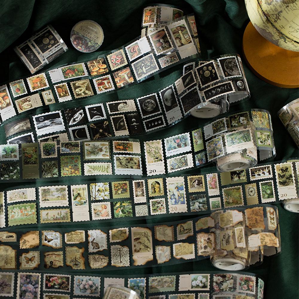 빈티지 다꾸 우표 롤스티커 4종 스탬프 칼선스티커 앤틱감성 콜라주