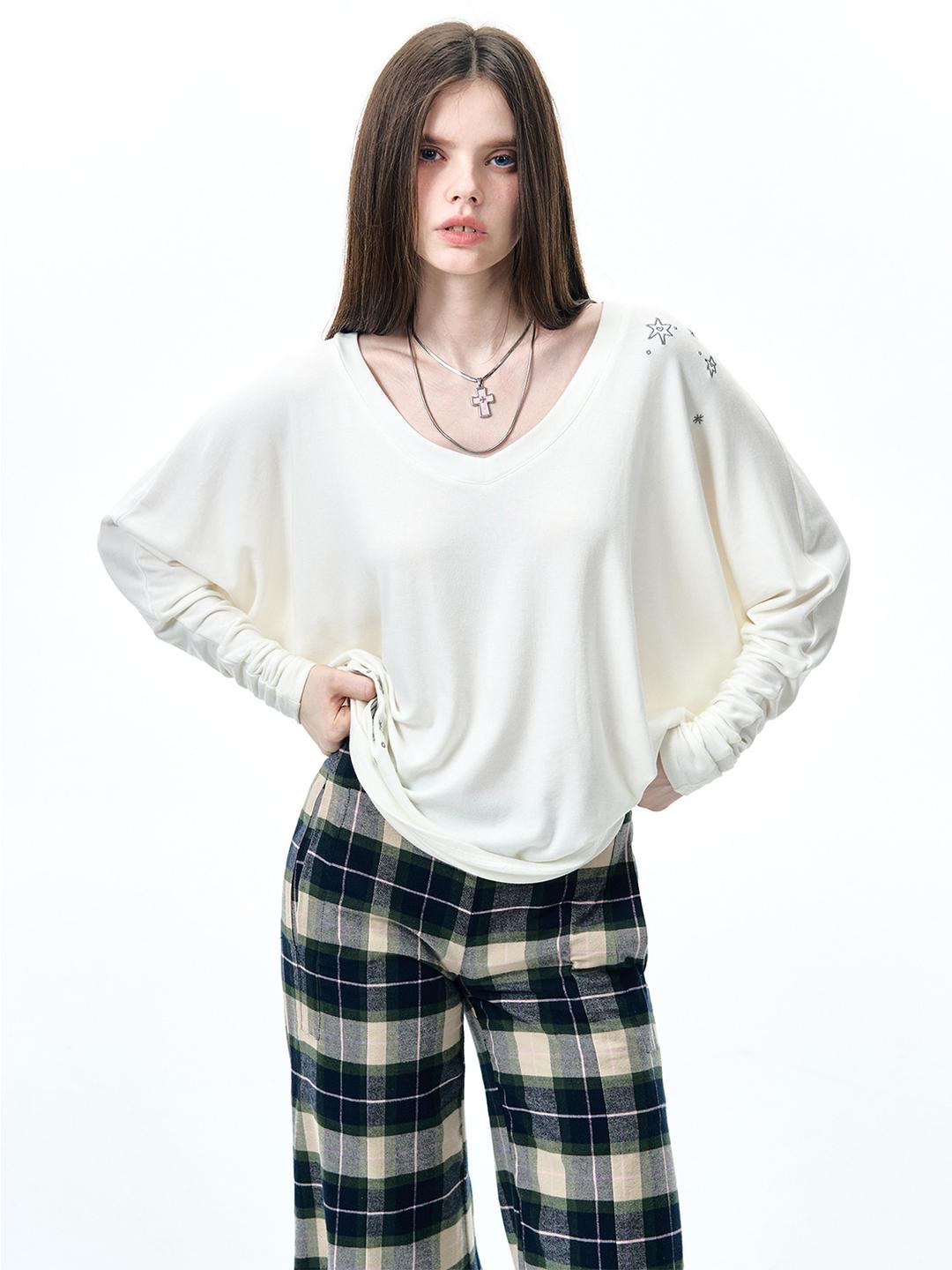 NECYSTUDIO V-neck basic loose long sleeve