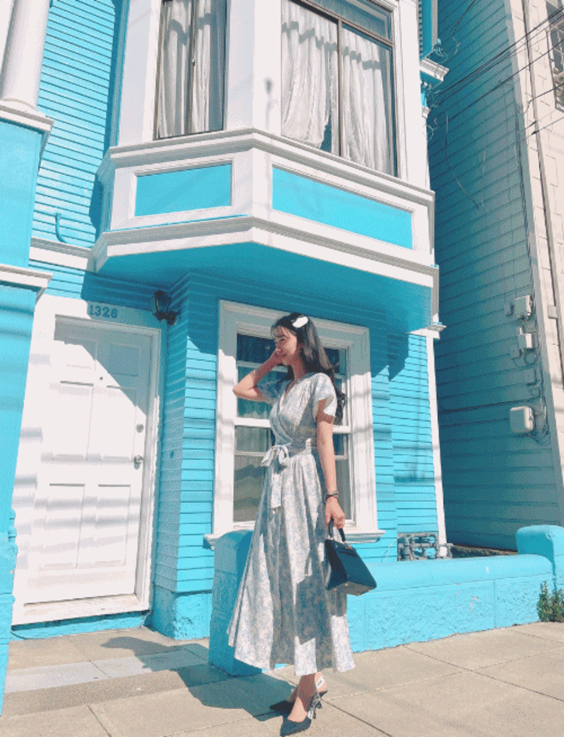 MADE 블루 뜨왈 롱 랩원피스