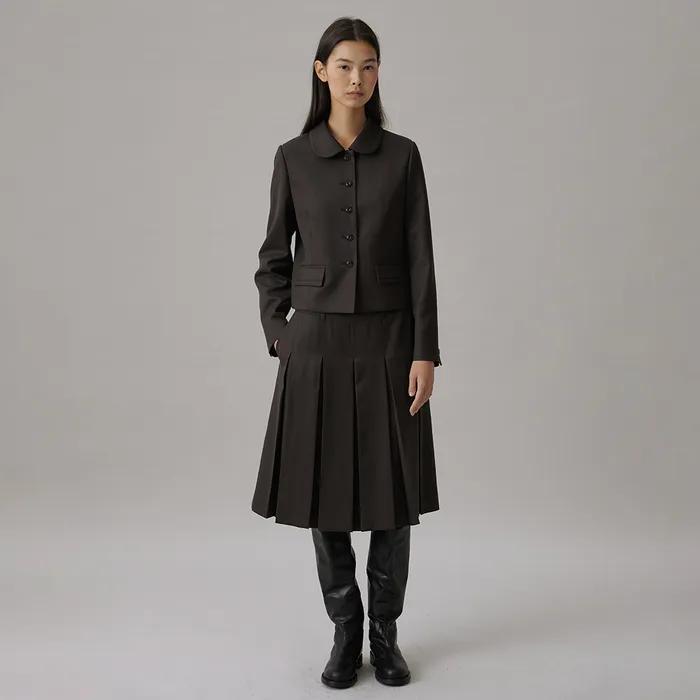 BOX PLEATS MIDI SKIRT_BROWN