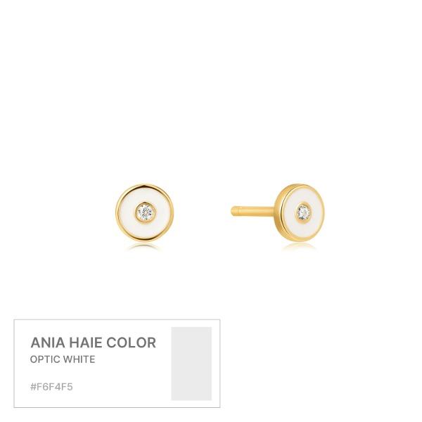 옵틱 화이트 에나멜 디스크 925 실버 스터드 귀걸이E028-02G-W