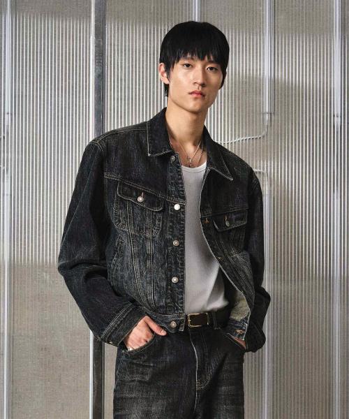 버번 데님 트러커 자켓 블루블랙