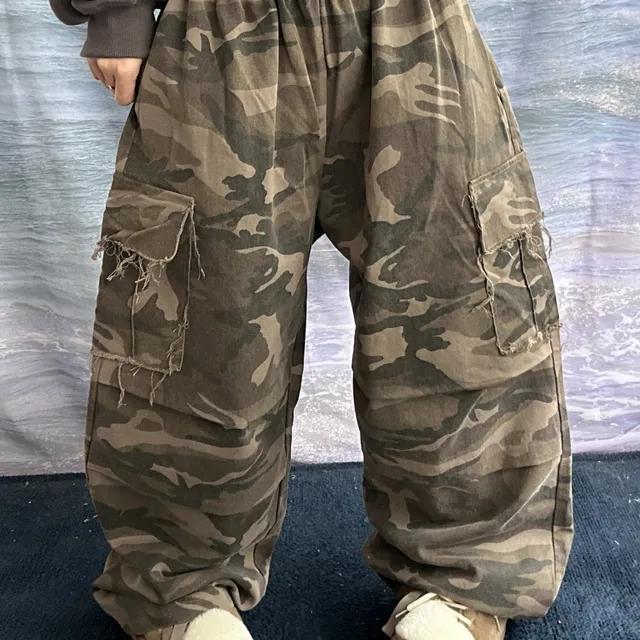 [UNISEX/2size!]더블 핀턱 포인트 데끼 파라슈트 카모 밀리터리 와이드 코튼 팬츠(3color)
